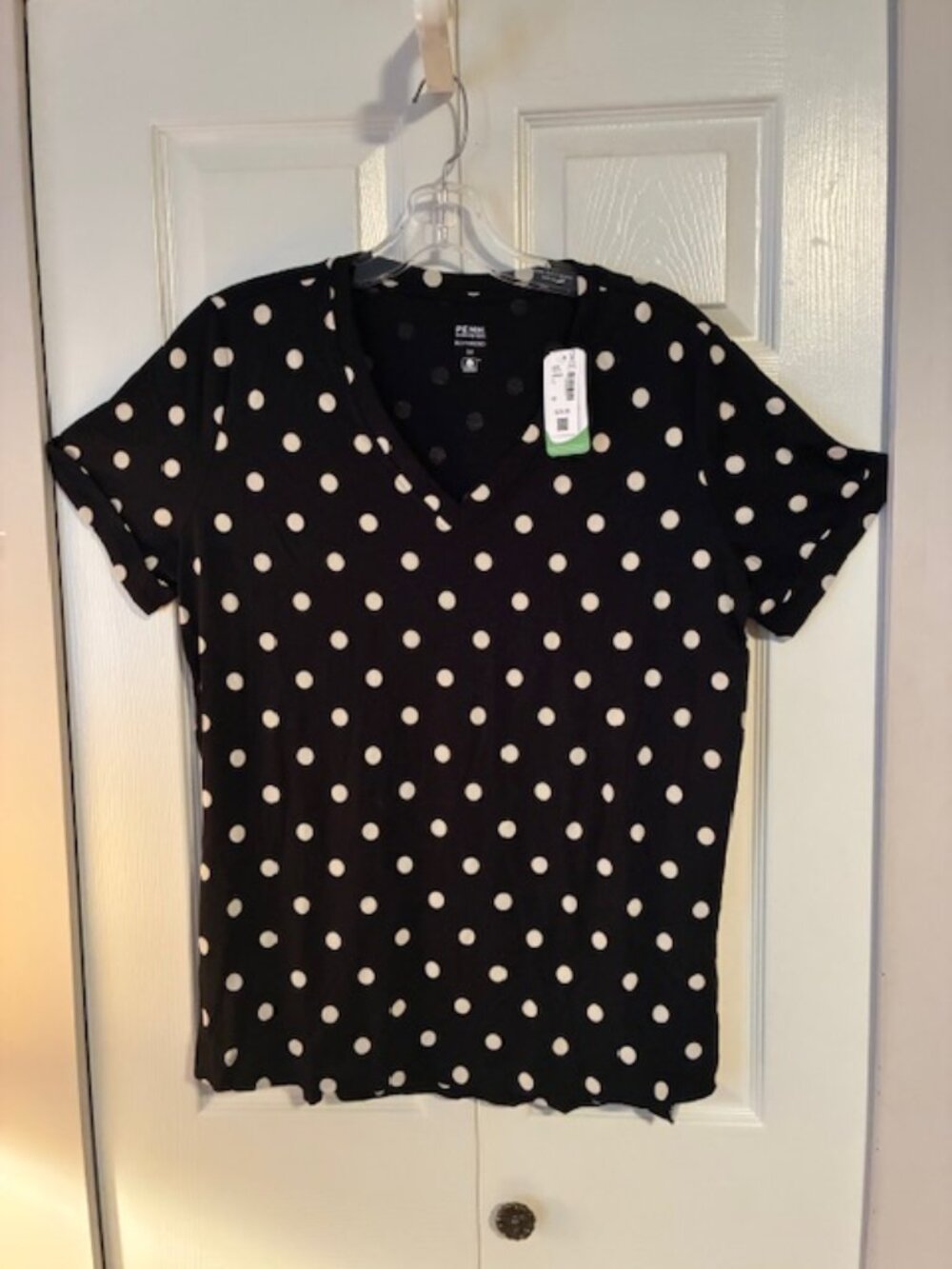 NWT Size 0X PENN Penningtons Black Polka Dot Boyfriend V-Neck T-Shirt